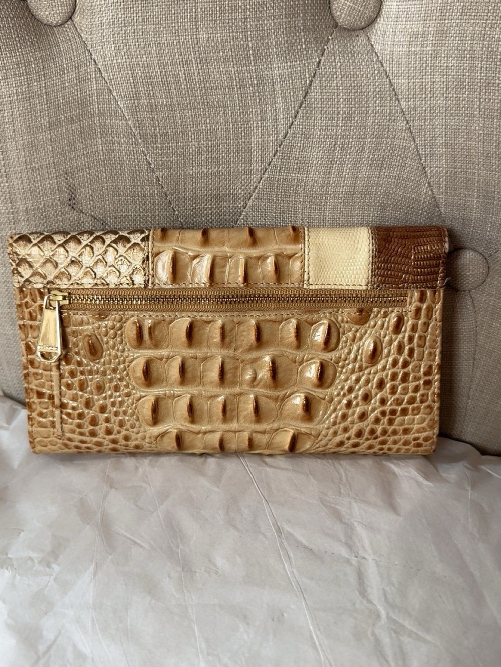 Brahmin Beige and Tan Patchwork Textured Clutch Wallet - Picture 2 of 7